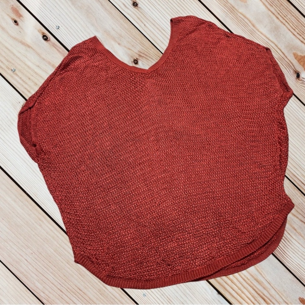 White House Black Market L rust dolman sleeve knitted v-neck sweater - Picture 2 of 11